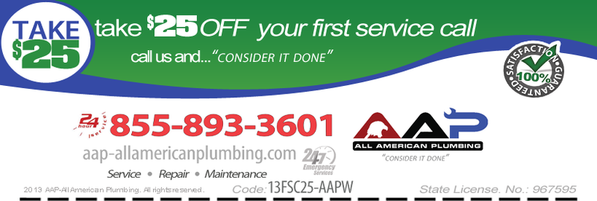 AAP-All American Plumbing Coupon Take 25 Off First Service Call