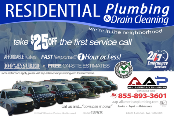 AAP-All American Plumbing Residential Plumbing and Drain Cleaning 25 Off First Call
