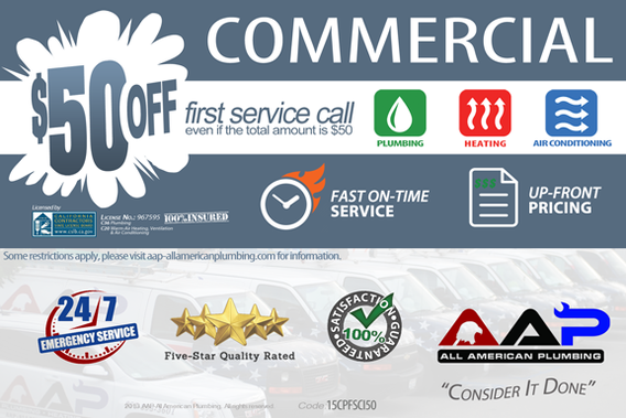 AAP-All American Plumbing Commercial Plumbing  50 Off First Call